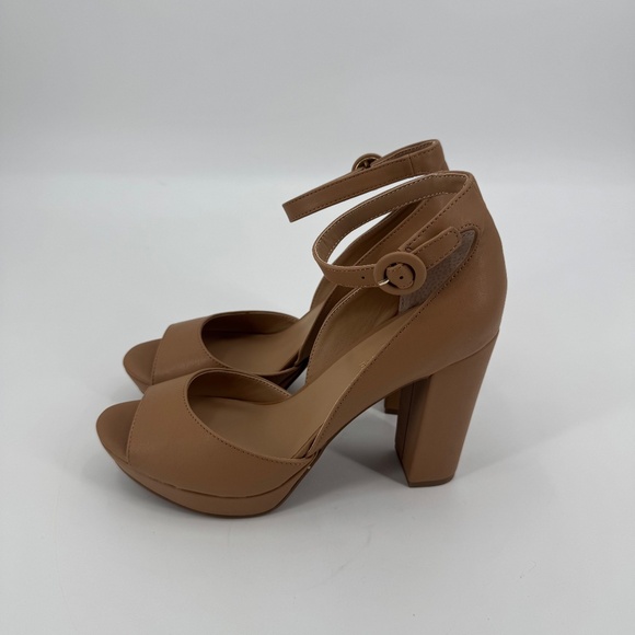 Sun + Stone Women's Tan Reeta Peep Toe Block Heel Platform Sandals Size 10 - Picture 4 of 11